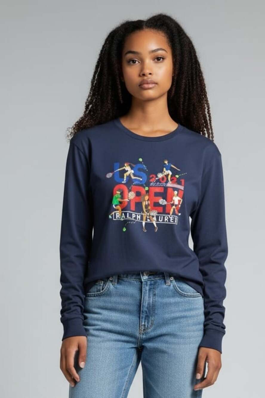 Polo Ralph Lauren US Open 2021 Tennis Graphic Long Sleeve T-Shirt Navy